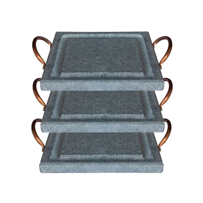 Kit 3 Grelha Para Carnes Servir Porção Pedra Sabão P 20x20cm