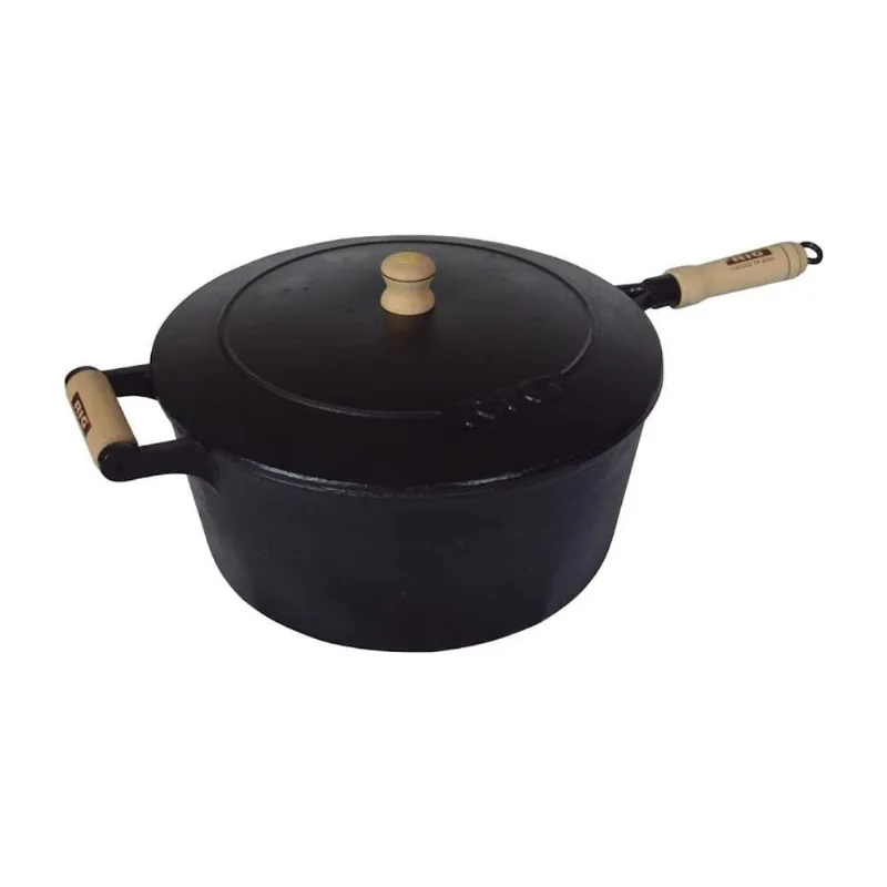 Caçarola de Ferro Fundido com Cabo de Madeira e Tampa 1,8L Preto Rig Fundidos