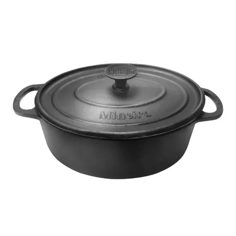 Caçarola Em Ferro Oval Estilo Alça E Tampa Preta 21X17Cm 2L