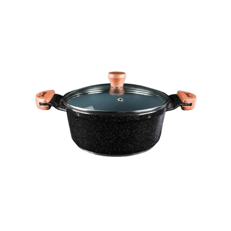 Caçarola Am 30cm Preto Liso Alumínio Antiaderente Cerâmico com Tampa de Vidro Temperado Javali