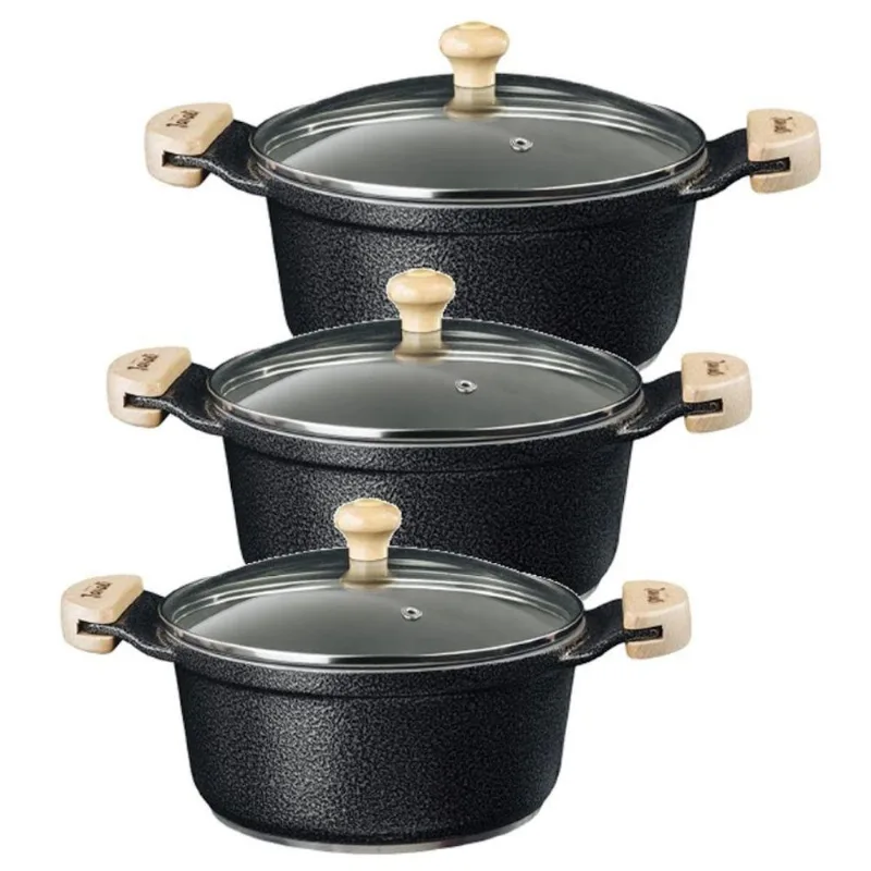 Jogo Panela AM 26A30 Caçarola Alumínio Preto Craquelado Cerâmica 26 a 30cm Javali