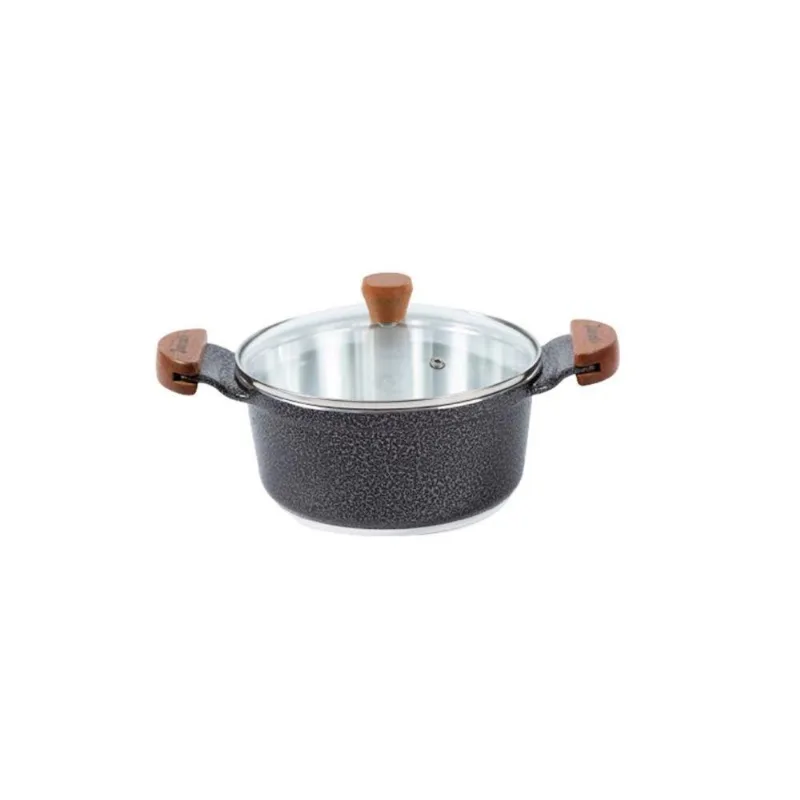 Caçarola Javali AM 18CM Alumínio Fundido Preto Craquelado 1,7L Tampa de Vidro