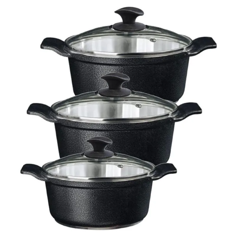 Jogo de Panelas AA 26A30 Cacarola Aluminio Fundido Preto Craquelado Usinado Javali