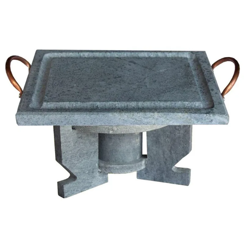 Fogareiro Réchaud E Chapa Fog.g+003-indsj Pedra Sabão Grelha Lisa Para Fondues Caldos Carnes