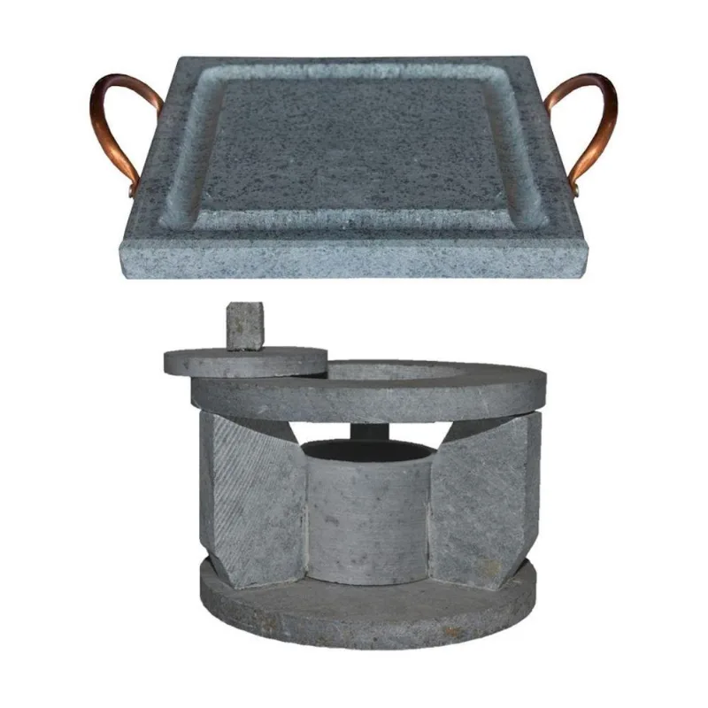 Fogareiro Réchaud AF005+002-indsj Pedra Sabão Com Chapa Quadrada 20x20cm Cinza Industria São Jose