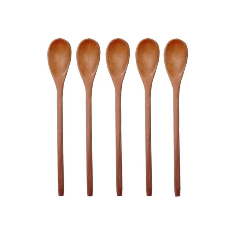 Kit 5 Colheres de Pau Madeira Modelo Mingau 27CM Colher de Pau
