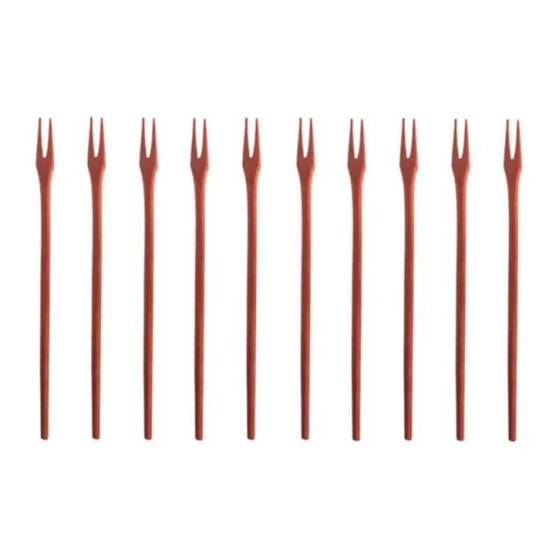 Kit 10 Peças Garfo Petisco Pequeno De Pau Madeira 16 Cm