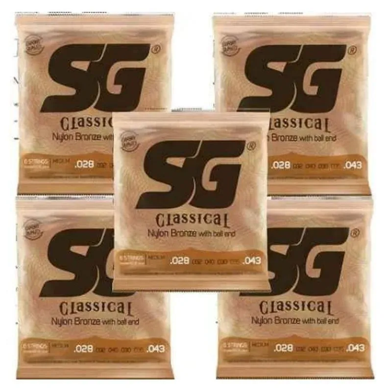 Kit 5 Encordoamento Violão Nylon Bronze Sg Com Bolinha 65/35