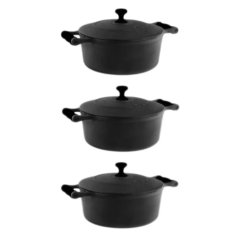 Jogo Caçarola De Ferro Alça De Silicone Preto 16, 18 E 20Cm