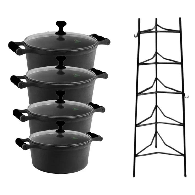 Jogo Caçarola Silicone Preto T/V 16 ao 24cm e Paneleiro