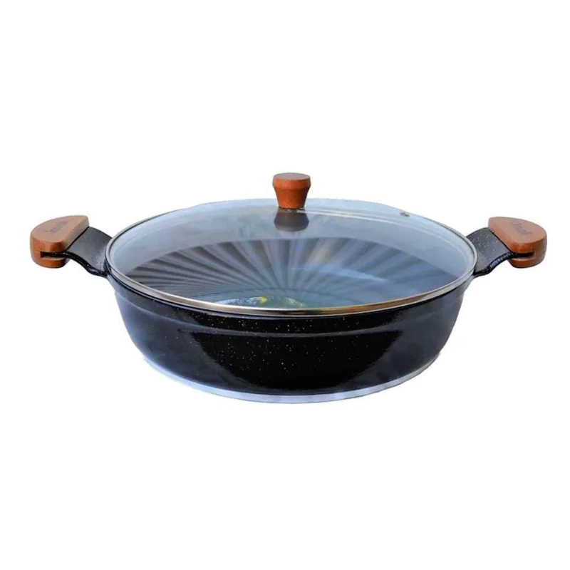 Frigideira AM 30cm Alumínio Antiaderente com Revestimento Cerâmico Preto Liso com Tampa de Vidro