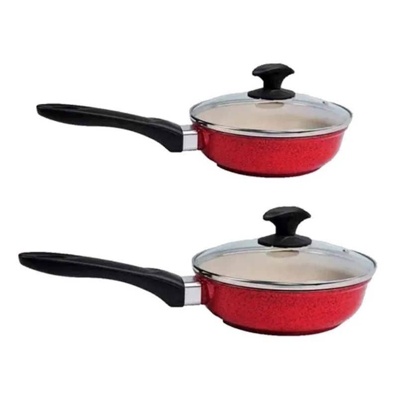 Jogo Frigideiras N03 Alumínio Fundido Antiaderente Marmorizado Vermelho 16cm e 24cm Javali