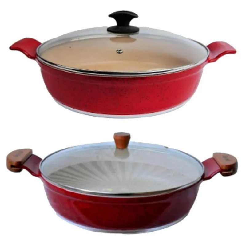 Jogo Frigideiras Marmorizado Alumínio Revestimento Antiaderente 30cm Vermelho Javali
