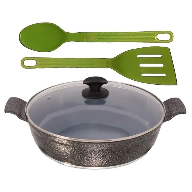 Frigideira Talher 04 Aa30cm Alumínio Cerâmico Antiaderente Preto Craqueado com Tampa Javali