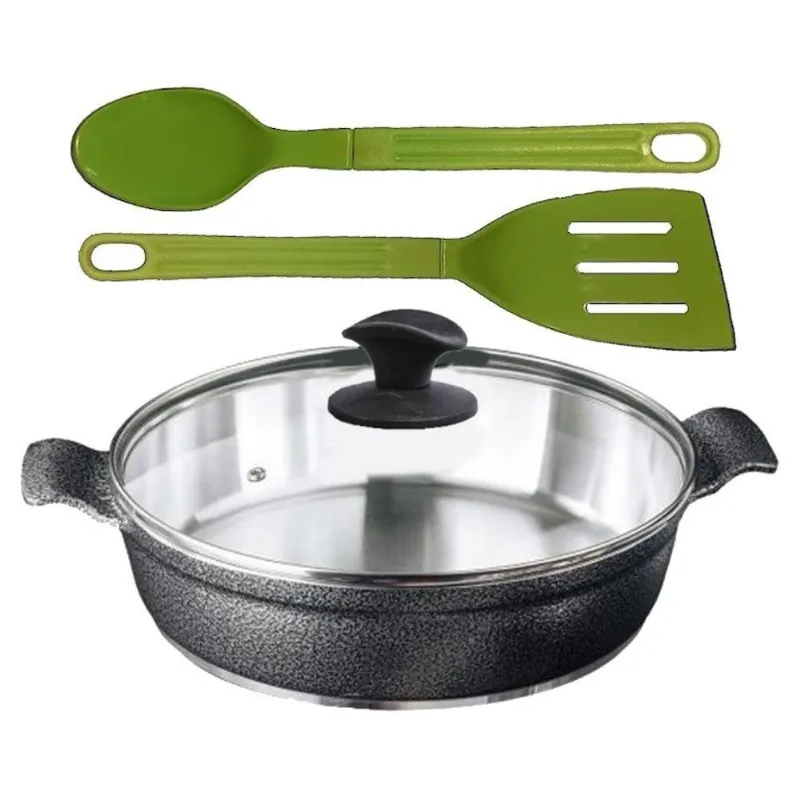 Frigideira 770eT04JAV Alumínio Fundido Preto Craqueado 30cm com Tampa de Vidro Temperado Javali