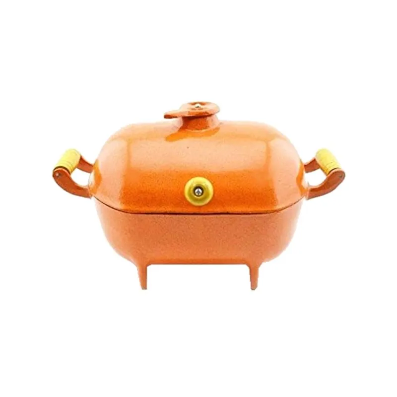 Mini Churrasqueira A Bafo Alumínio Fundido Craqueada Laranja