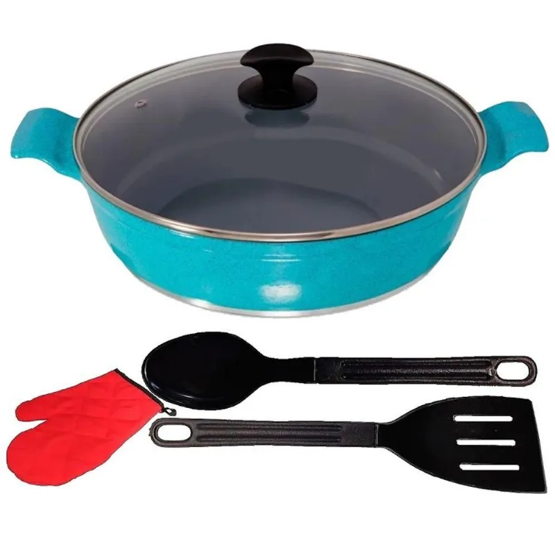 Frigideira 1640eTLuva02JAV Alumínio com Revestimento Cerâmico Antiaderente Azul 30cm com Tampa