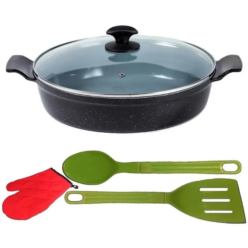 Frigideira Tluva 04 Alumínio Preto Liso Antiaderente Cerâmico 30cm com Tampa de Vidro Javali