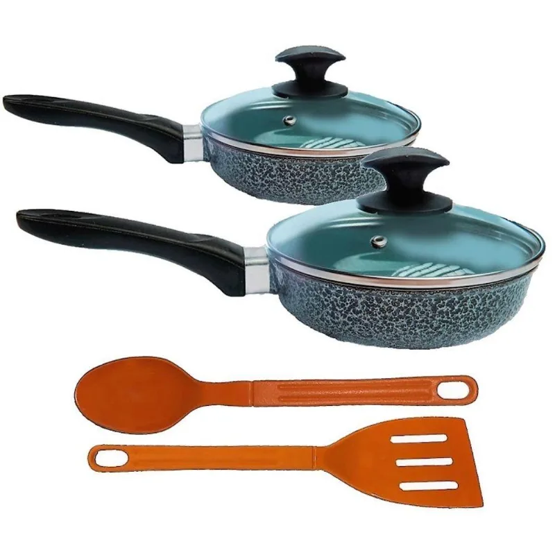 Kit Frigideiras Antiaderente Cerâmica Alumínio 16CM e 24CM Preto Craqueado Javali