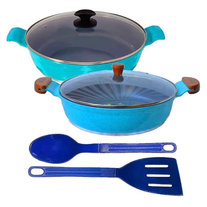 Jogo Frigideiras Aaeam 30CM T01 N08 Alumínio Cerâmica Antiaderente 3L Azul Turquesa Javali