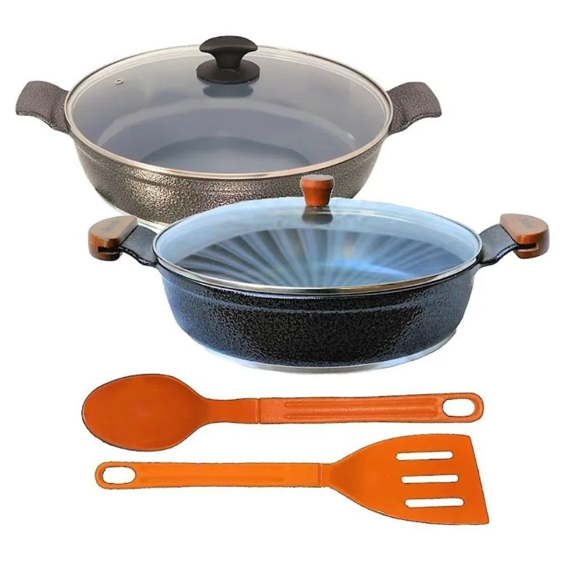 Jogo Frigideiras Aaeam 30CM T05 N10 Antiaderente em Ceramica Craquelado 2 Pecas Javali