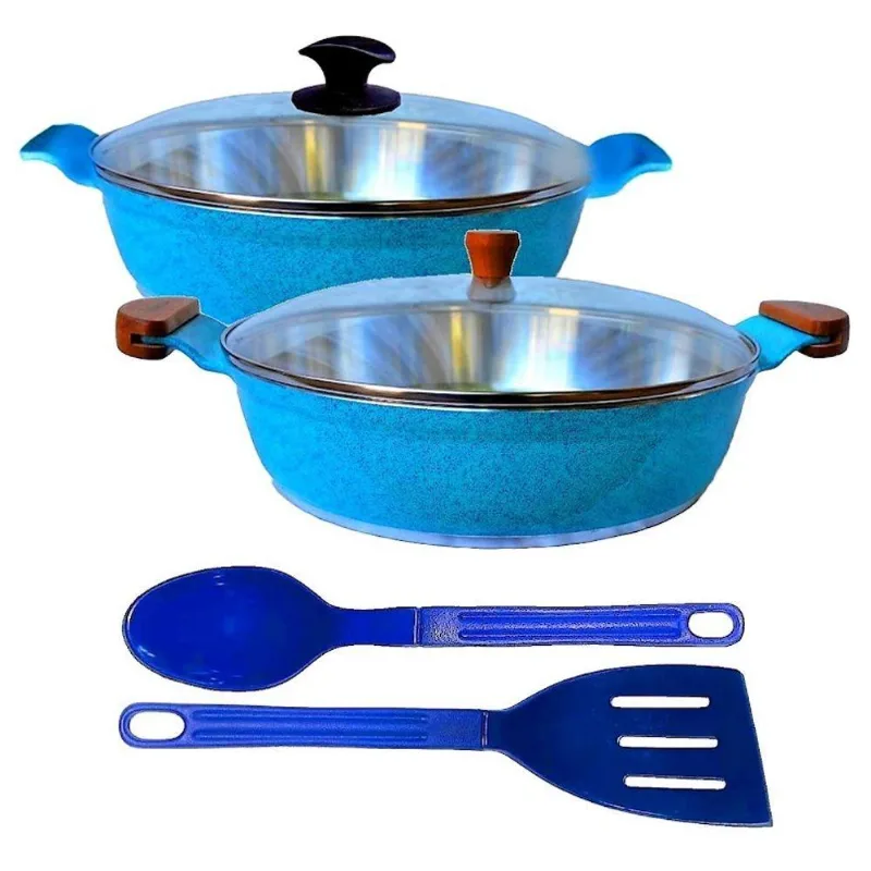 Jogo Frigideiras Antiaderente T01 N08 Alumínio Revestimento Diamantado 30cm Azul Turquesa Javali