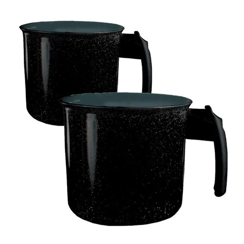 Kit Canecao Fervedor N05 Alumínio Antiaderente Ceramica 14cm e 16cm Preto Javali