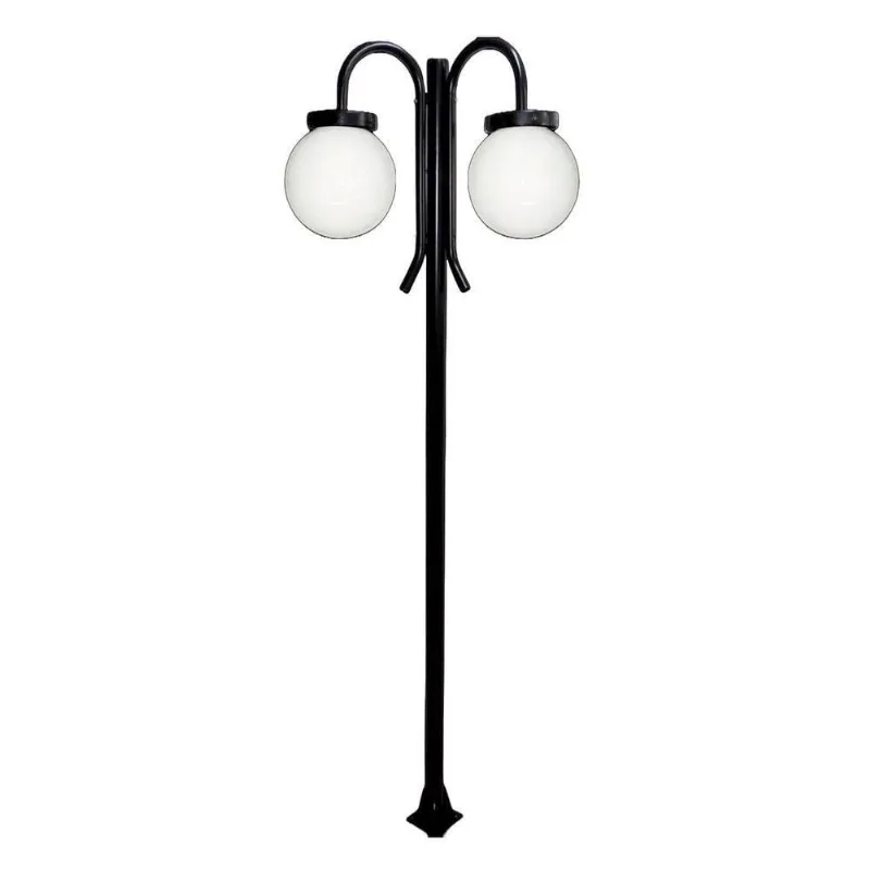 Poste Luminária Globo P Duplo Braço Curvo Cima Preto 300Cm