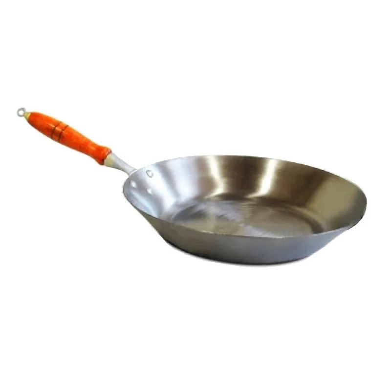 Frigideira Aço Carbono 1mm Cabo Madeira Fritura 1500ml 25cm