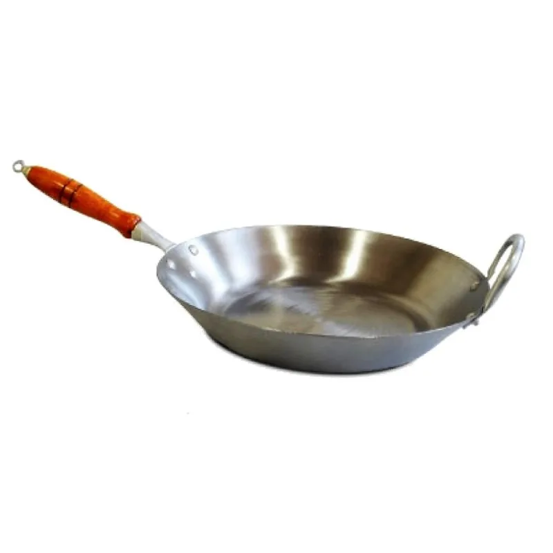 Frigideira Aço Carbono 2mm Cabo Madeira Fritura 3000ml 35cm
