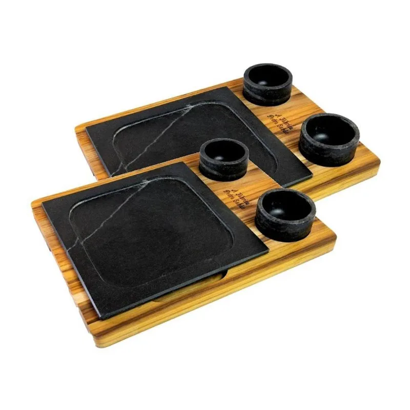 Kit 2 Pratos com 04 Molheiras Pedra Sabão e Suporte 20x20CM Industria São Jose