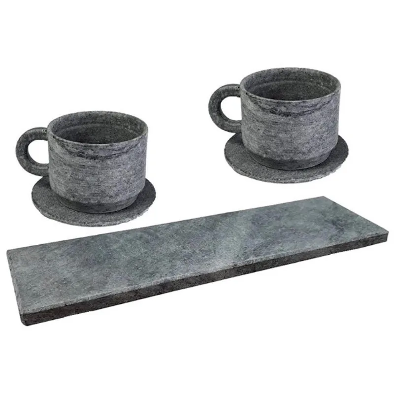 Kit 2 Xícaras de Chá com Pires e Tábua 2262X2e1177INDSJ Servir Bebidas Quentes Pedra Sabão Industria