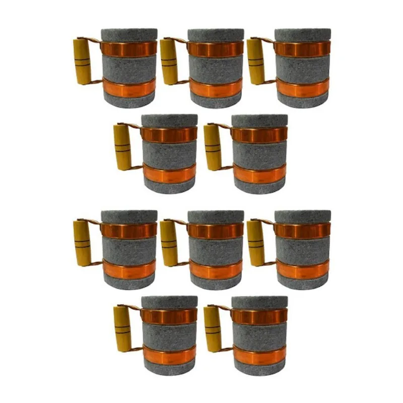Kit 10 Canecas AF1001X10INDSJ Pedra de Sabao Alca de Cobre e Madeira 350ML Industria Sao Jose