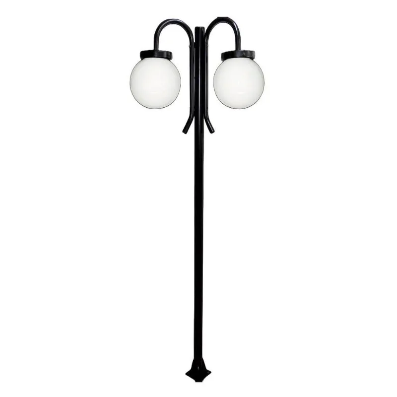 Poste Luminária Globo P Duplo Braço Curvo Baixo Preto 300cm