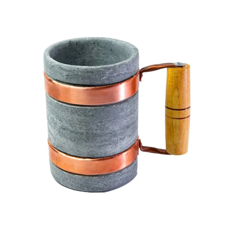 Caneca Alça Cobre e Madeira Pedra Sabão Chopp Cerveja 600ml