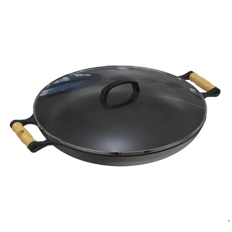 Frigideira Paella 94086LB Ferro Fundido 40cm Alça Madeira Tampa Vidro Temperado Libaneza