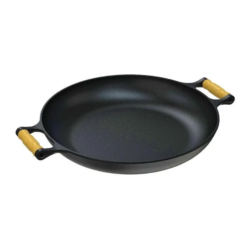 Frigideira Paella Ferro Fundido Alça Madeira 40CM Preta Libaneza