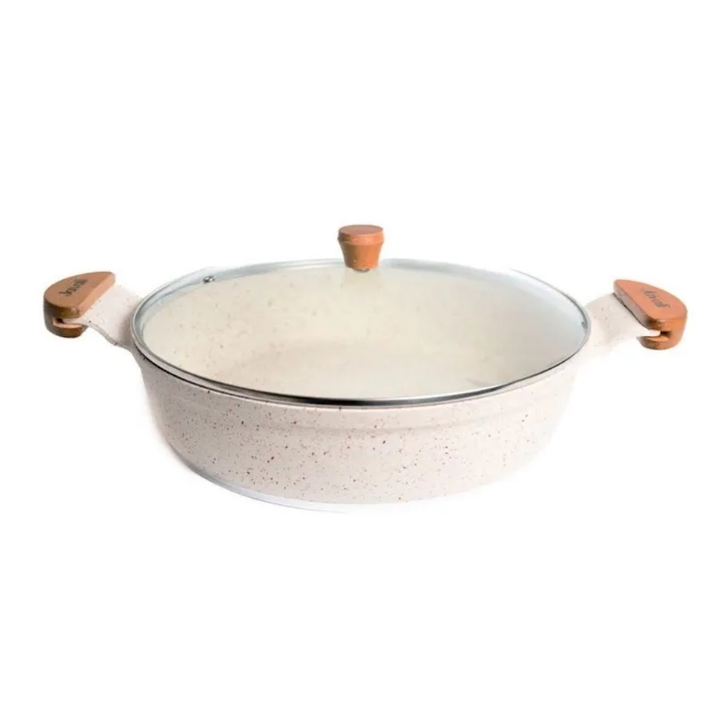 Frigideira Am 30cm Alumínio Branco Antiaderente Marmorizada 4,8L com Tampa de Vidro Javali