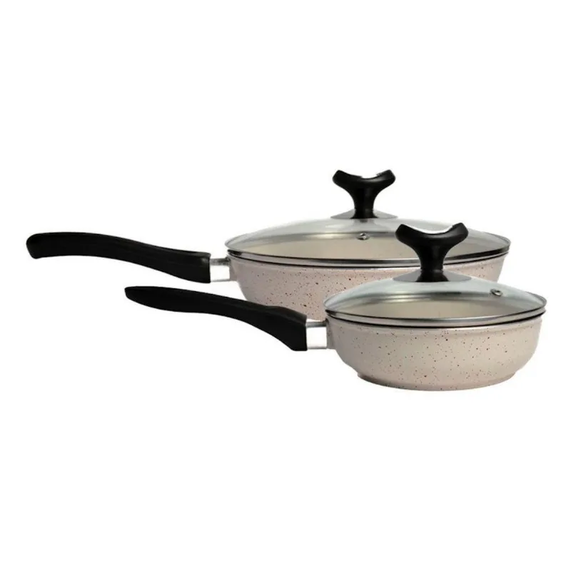 Jogo Frigideiras 2096e2097JAV Alumínio Antiaderente Marmorizada Branca 16cm e 24cm Javali