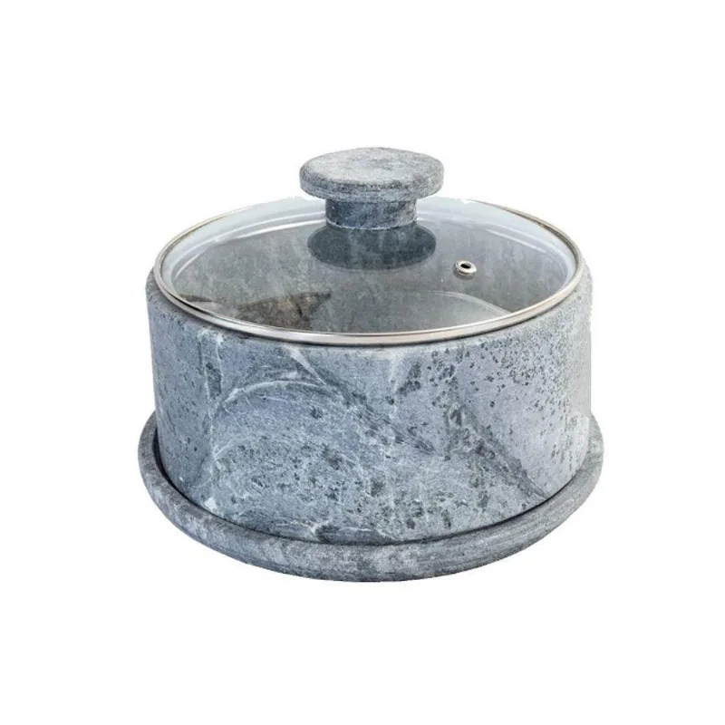 Boleira e Queijeira AF1014INDSJ Pedra Sabão Tampa de Vidro 13x22cm
