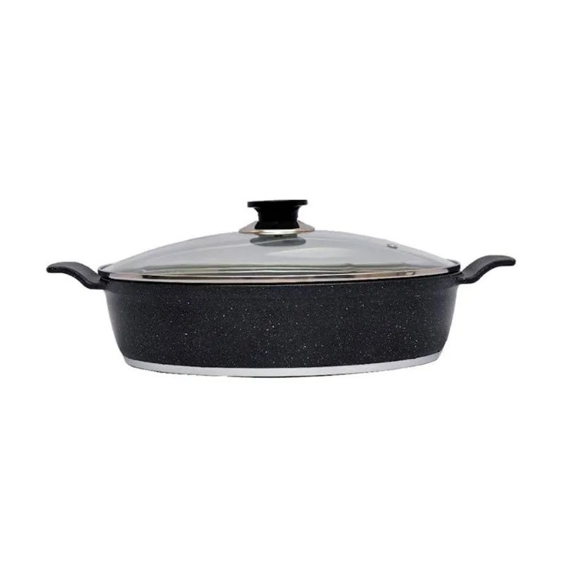 Frigideira Granito Preto Aa 30cm Alumínio Antiaderente 4,8L Gourmet com Tampa de Vidro Javali