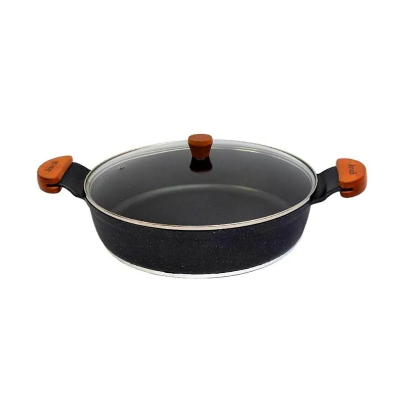 Frigideira Granito Preto 2164JAV Alumínio Antiaderente 4,5L 30cm com Tampa de Vidro Temperado Javali