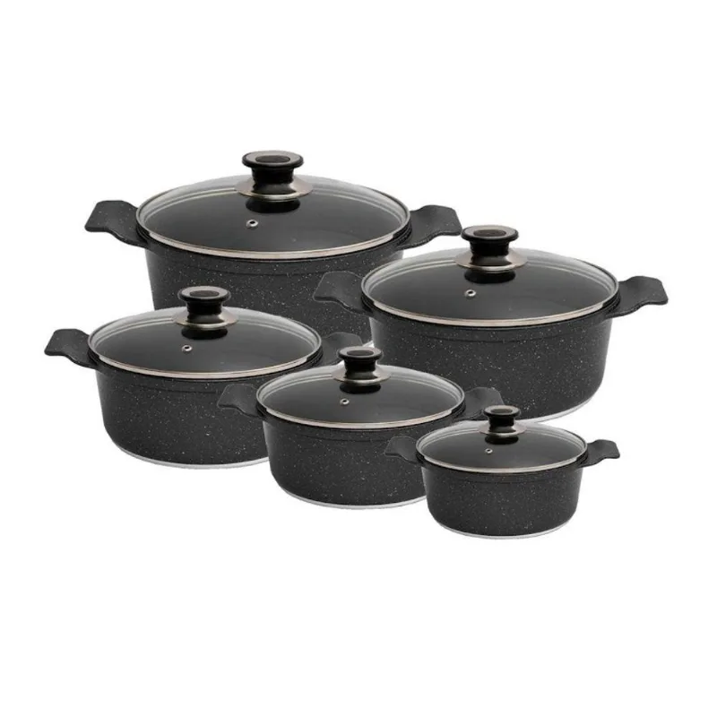 Jogo de Panelas Granito Gourmet Aa 16a24cm Caçarola Alumínio Antiaderente 1,2L Preto Javali