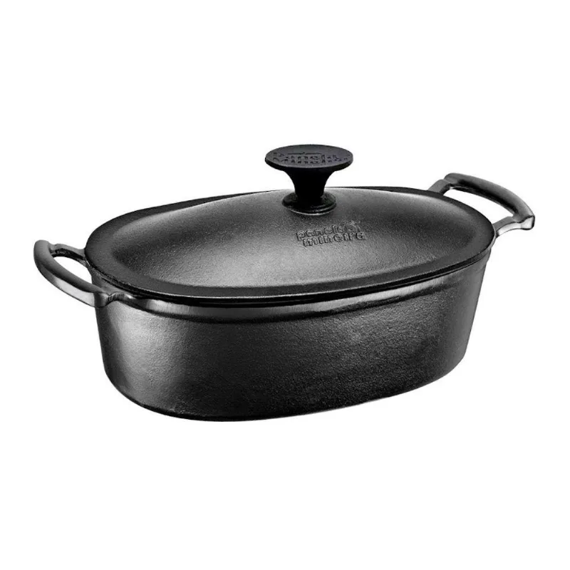 Caçarola Retrô Oval Tampa Ferro Fundido Pintado 2,5L Preto Fundo Reto Panela Mineira