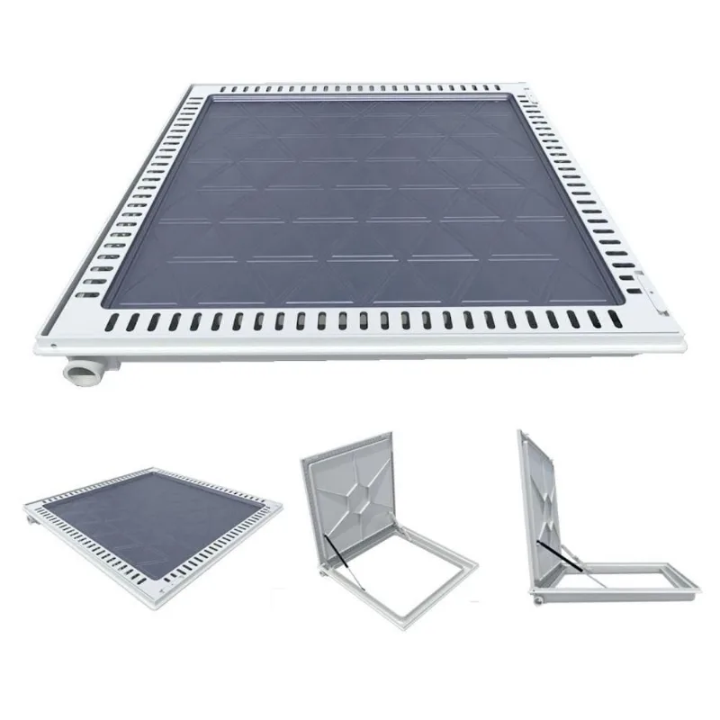 Tampa para Casa de Maquina de Piscina Ventilada 90x90cm Alumínio Cinza com Rebaixo Aparente