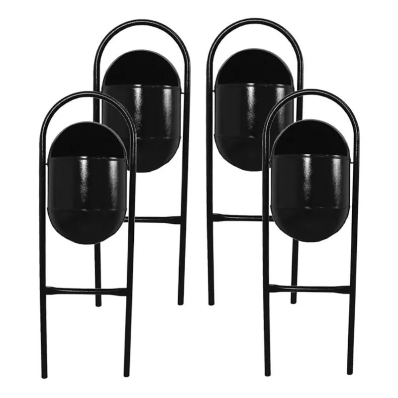 Kit 4 Lixeiras Portugal Fechada 25L Metal Abertura Manual Preto Santa Edwirges 115CM