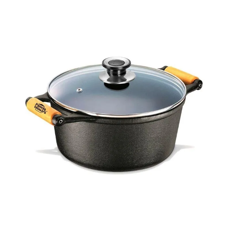 Caçarola Tradição 16cm Ferro Fundido Tampa de Vidro 1,2L Preto Panela Mineira