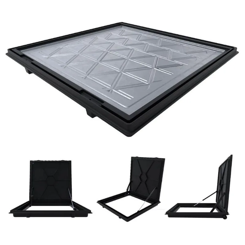 Tampa Casa Máquina Alumínio 60x60cm Rebaixo Invisível Preta
