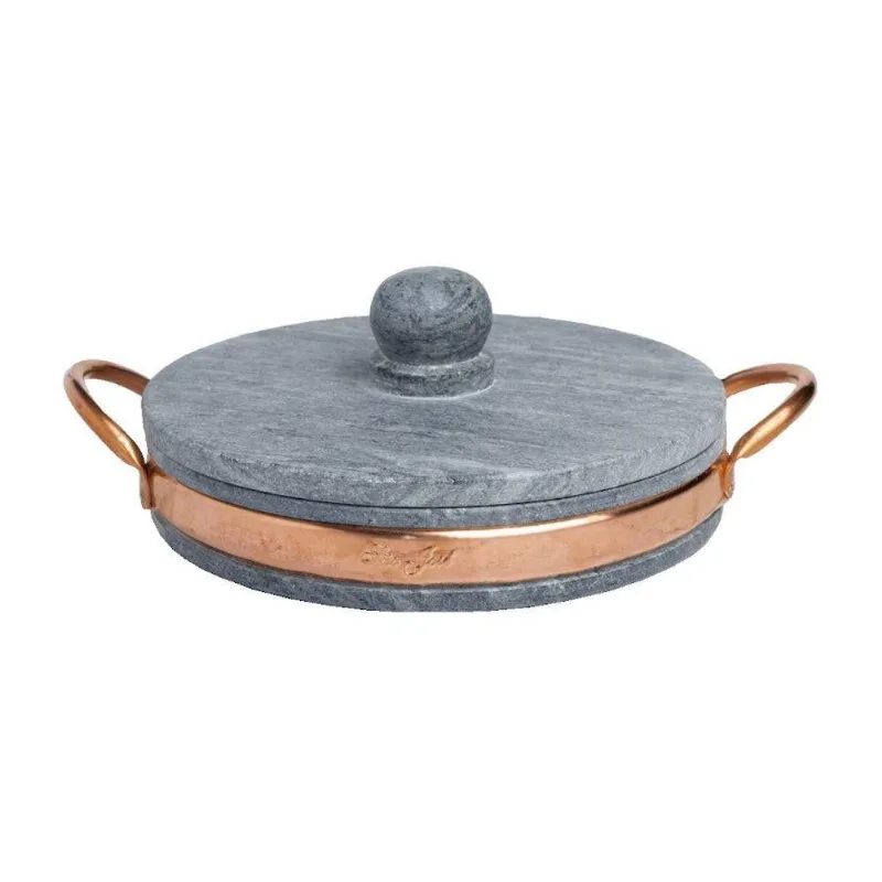 Frigideira Gourmet Pedra Sabão com Tampa Alça Cobre 22x4CM Industria São Jose