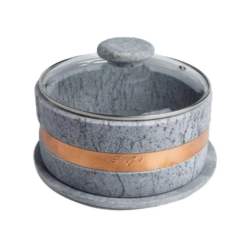 Boleira AF1189INDSJ Pedra Sabao Tampa de Vidro Base Cobre 22x14cm para Sobremesa Industria Sao Jose